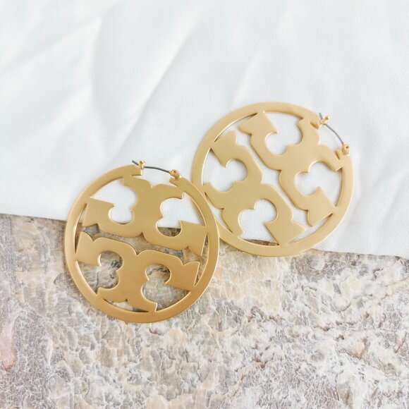 Tory Burch | Gold Miller Statement Hoop Earrings AUTHENTIC - Picture 2 of 3